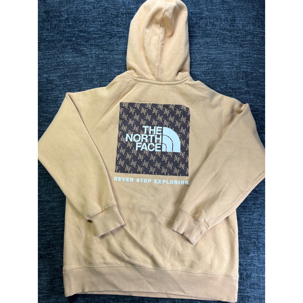 The North Face Hoodie Womens Medium Tan Raglan Graphic Back Logo Pullover
